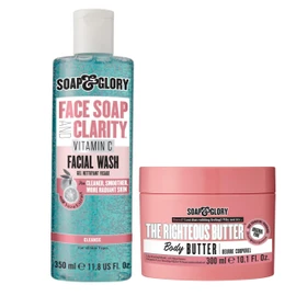 Soap & Glory Soap & Glory Gentle Exfoliating Face Wash & Vitamin C 3 in 1 Cleanser (350ml) & The Righteous Moisturizing Body Butter (300ml) -Hydrating Facial Cleanser for Smooth & Radiant Skin & Rich Body Cream