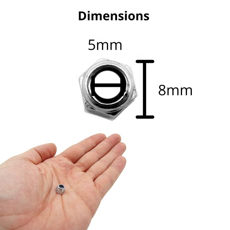 M5 Nyloc Steel Nuts, 5mm Self Locking Nuts with Nylon