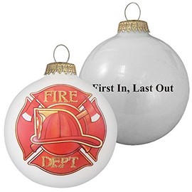 Christmas by Krebs Made in The USA Fire Department Logo Glass Ball Christmas Ornament, 3 1/4" (80mm), 1 Piece
