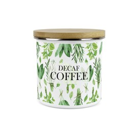 Purely Home Kitchen Herbs Decaf Coffee Canister - White & Green Metal Enamel Kitchen Food Storage Container