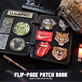 LIVANS Tactical Patch Booklet Organizer, Flip-Page Patch Book Mini Display Patches Panel Board Include Removable Ring Binders