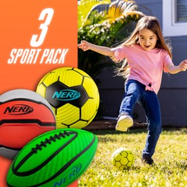 Nerf Mini Foam Sports Ball Set - Foam Football, Soccer Ball + Basketball Set Soft Sports Toy for Kids - Multicolor