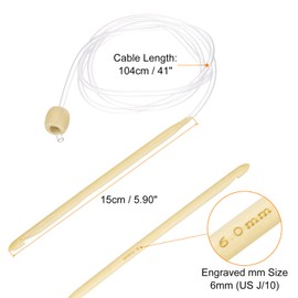 HARFINGTON Bamboo Tunisian Circular Crochet Hook 6mm (US J/10) Afghan Wood Knitting Hook Needles with Cable and Bead End for Weave Crocheting Craft Yarn