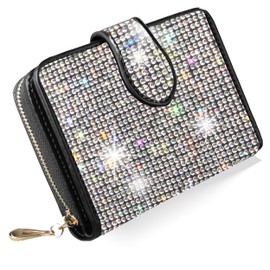 LIFUTOPIA Bling Rhinestone Small Womens Wallet Girls Clutch Artificial Diamond Purse Credit Card ID Coin Holder W/Zipper Silver/White