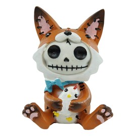 Ebros Furry Bones Fen The Fox Skeleton Figure 3" H Furrybones Red Fox with Chicken Doll Costume Hooded Voodoo Skeleton Macabre Collectible Figure Decorative Accent