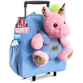 Naturally KIDS Toddler Backpack w Stuffed Animal Toy, Toddler Gifts for Boys Girls, Rolling Backpack, Pink Unicorn Toys