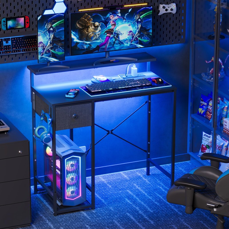 X-cosrack 33.5" Small Gaming Desk with LED Lights & Long