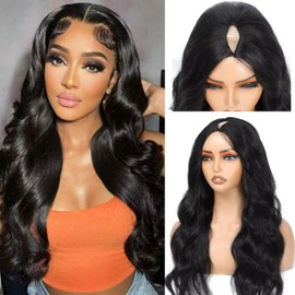 V Part Wig Human Hair Body Wave Wigs for Black Women V Shape No Leave Out Lace Front Wig Upgrade U Part Glueless Wig 24 Inch