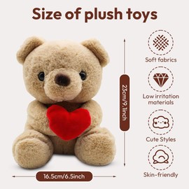 Teddy Bear, Plush Bear 23 cm Teddy with Love, Stuffed Toy Teddy, Teddy Bears Love Stuffed Toy, Cuddly Toy Decorative Room Cushion, Cuddly Toy Gifts for Mum, Children, Lovers, Valentine's Day (Brown)