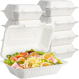 50pcs Strong Clamshell Takeaway Burger Boxes, 7" X 5" - 21oz / 600ml, Ecofriendly Clamshell Takeaway Boxes, Disposable Takeaway Containers, Biodegradable Food Container for Sandwich, Burger, Fries
