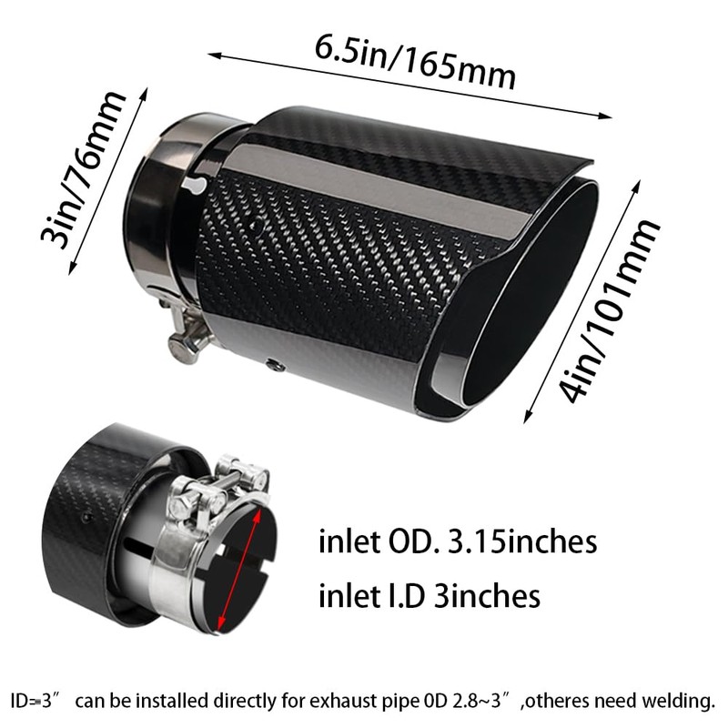Bielpord 3-Inch Inlet 4-Inch Outlet Car Exhaust Tips Fit for