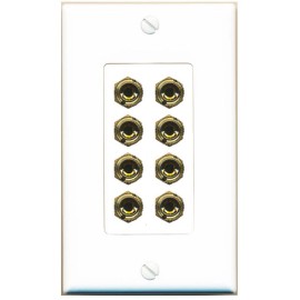 RiteAV 8 Banana 4 Speaker Surround Female Coupler Binding Post Wall Plate