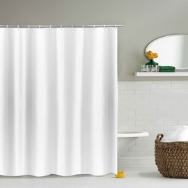 YISURE Shower Curtain, White, Anti-Mould, Height 210 cm, Textile, Polyester Fabric, Machine-Washable with 12 Metal Eyelets, Width 180 x Height 210 cm