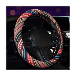 FSTURIOS Boho Steering Wheel Cover, 15 Inch Coarse Flax Cloth Ethnic Style Anti-Slip Car Wheel Wrap, Universal Breathable Bohemian Steering Wheel Protector for Cars Vans Trucks (F)