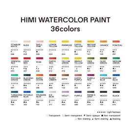 HIMI Watercolor Paint Set, 36 Colors, 12ml / 0.4 Fl Oz Tubes, Watercolor Paint for Canvas and Paper, Water Color Paints for Adult, Professionals, Students, Beginners & Artists.