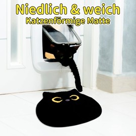 Yamepuia Black Cat Bath Mat, Bath Mat, Non-Slip Washable, Absorbent Cat Rug, Bathroom for Bathroom, Bathtub, Entrance, Door Mat, 50 x 55 cm
