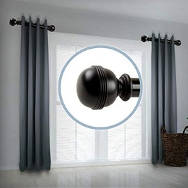 A&F Rod Decor - Pommel 1.5" Side Curtain Rod 12-20 inch (Set of 2) - Black