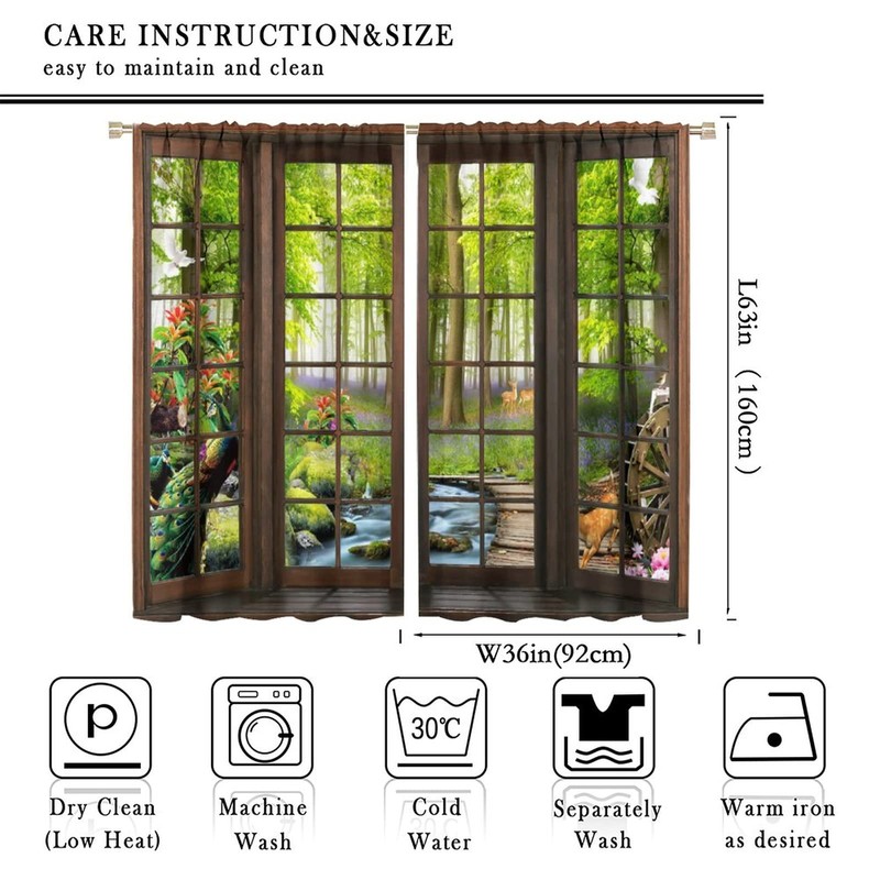 AuiMzoo Landscape Curtains, 3D Window Spring Forest Wildlife Nature Scenery,