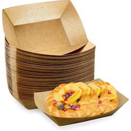 Oomcu 100 Pack 3 lb Heavy Duty Paper Food Trays - Disposable Kraft Brown Paper Boats for Party Snacks, Nachos, Hot Dogs, Tacos & BBQ