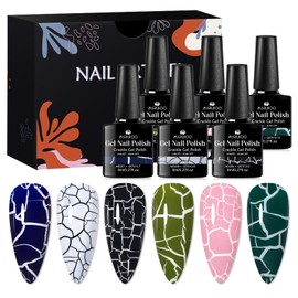 MSRUIOO 3D Crackle Gel Nail Polish, Magic Pink Green Blue White Crackled Nail Polish, Cool Crackle Pattern Long-lasting Air-drying Home DIY for Women 6PCS