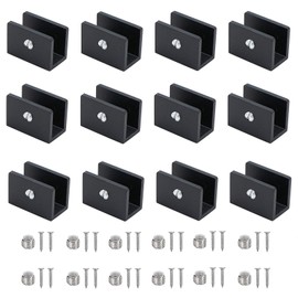 Pack of 12 Adjustable Glass Brackets, Aluminium Alloy Glass Clamp with Screws, Black Glass Bracket, Suitable for 8-10mm Thick Glass, for Window Railing Stair Bathroom