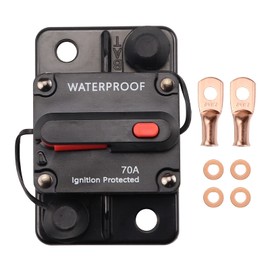 Bumbesti 70 Amp Circuit Breaker Waterproof Manual Resettable Inline Fuse Inverter 70A 12V-48V DCFor Electric Boat Trolling Motors