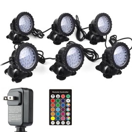 RGB Pond Light, Color Changing Fountain Lights Submersible Pond Lights, IP68 Waterproof Multi-Color Dimmable Used for Yard Spotlights Fish Pond Decoration (6 Lights)