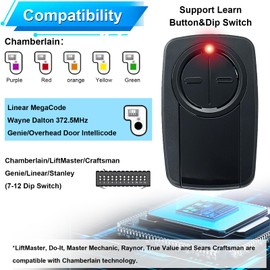 ‌380UT 375UT 375LM 2-Button Remote Control, Klik5U-Bk2 Clicker for Chamberlain Liftmaster Craftsman Genie Garage Door Opener, Wireless Keyless for Red/Orange/Purple/Green/Yellow Button, Dip Switch 2pk