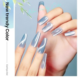 MIZHSE Cat Eye Gel Nail Polish Ceramic Moonlight Magnetic Gel Polish with Magnet Stick, Crystal Glass Blue Spring Colors Smoothie Nail Gel Soak Off U V LED Nail Art Salon Home Gift 12mL