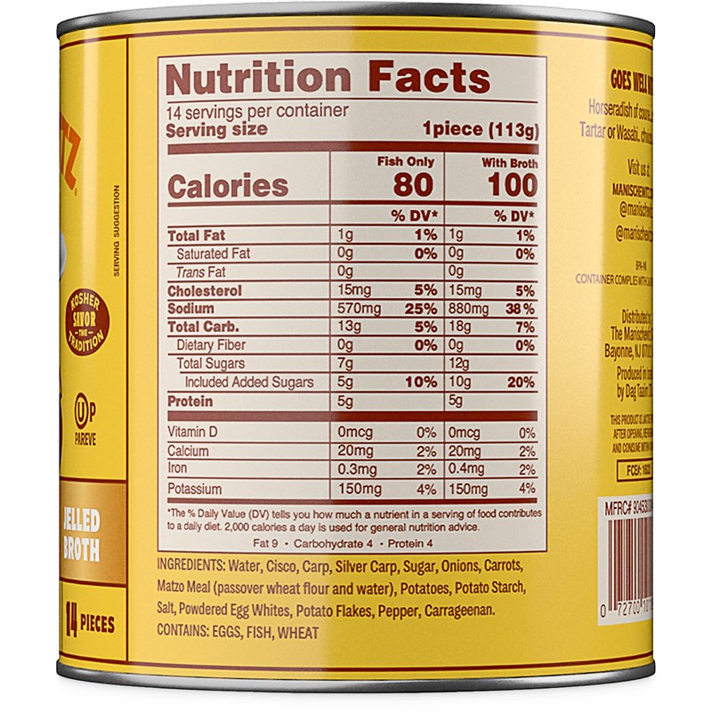 Manischewitz Premium Gold Gefilte Fish, (14 Pieces) in Jelled Broth,