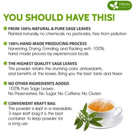 FreshDrinkUS, Sage Leaf Powder 8oz – Premium Culinary Herb, Pure Ground Sage Leaves for Cooking, Baking & Herbal Infusions – Resealable Pouch