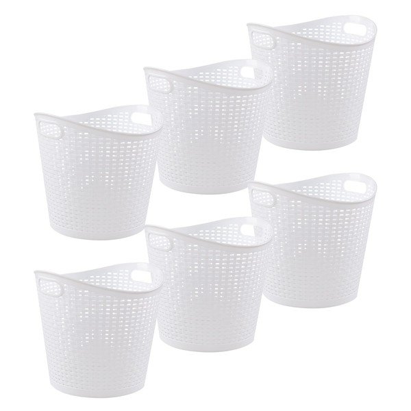 Yarebest 30 Liters Round Plastic Laundry Hamper Clothes Baskets, 6-Pack