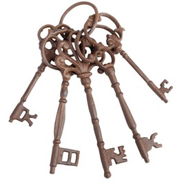 Esschert Design Large Key Ring with Five Keys Made of Reddish Cast Iron Approx 6.5cm x 8cm x 24.5cm