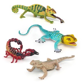 Simulated Amphibian Reptile Model Set 4 PCS Lizard, Scorpion, Chameleon Educational Learning Supplies for 3 4 5 6 Years Old Boys and Girls