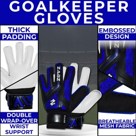 ZABZ Goalkeeper Gloves Non-slip Latex Material Soccer Goalie Football Goalkeeping Gloves Wrist Protection For Kids Youth and Adults (Blue, Size 8 suitable for size M-L adult)