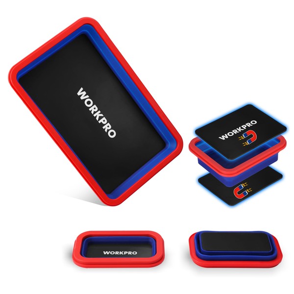 WORKPRO 4PC Collapsible Magnetic Parts Tray Set, Double-Sided Magnet Bowl