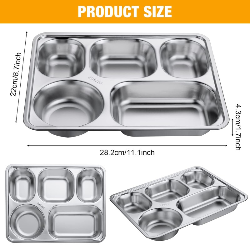 Foaincore 8 Pack 304 Stainless Steel Divided Plates Rectangular Portion