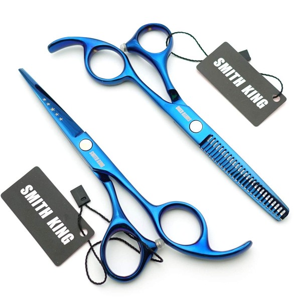 5.5 Inches Hair Cutting Scissors Set with Razor Combs Lether Scissors Case,Hair Cutting Shears Hair Thinning Shears for Personal and Professional (Blue)