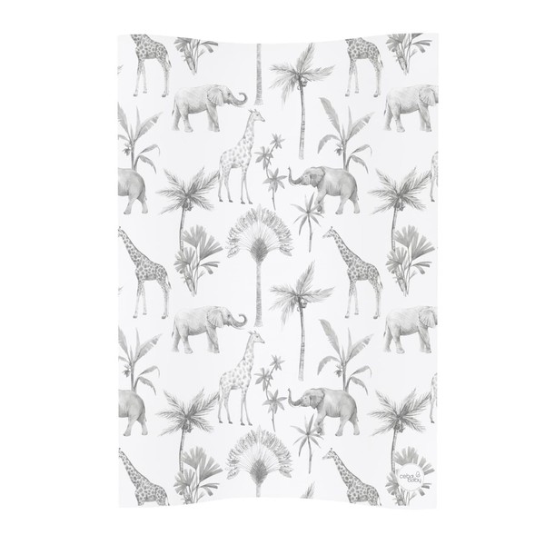 Ceba Deluxe Unisex Wedge Anti Roll Nappy Baby Changing Mat with Curved Sides - Monochrome Safari Animals, White (125863)