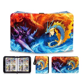 Trading Card Binder with 400 Pockets Zippered Album Holder 4-Pocket Pages Waterproof (Red-Blue-400)