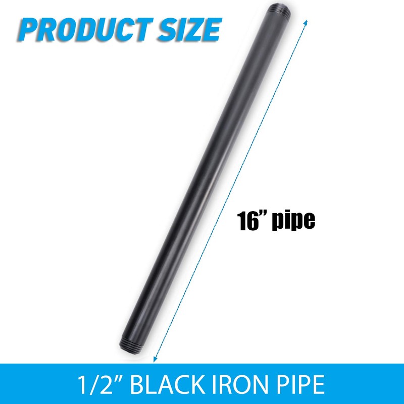 1/2" x 16"Black Painted Iron Pipe, Home TZH 10 Pack