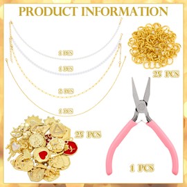 Landical 56 Pcs Charm Jewelry Making Kit for DIY Necklace 5 Pcs 4 Styles Gold Women Jewelry Chains 25 Pcs Charms Pendants 25 Pcs Open Jump Ring and Plier for Choker Bracelet Ring Craft Gift Activity