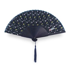 [あめてまり] 扇子 レディース シルク 布扇子 夢二 竹久夢二 絹 竹 孟宗竹 アート 大正ロマン センス 夏扇 夏着物用 団扇 うちわ 可愛い おしゃれ 熱中症 対策 浴衣 着物 和装 母の日 敬老の日 伝統工芸 せんす 贈り物 ギフト (A.花と小鳥×ミッドナイト)