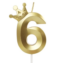 Crown Birthday Candle 6 Gold, 6 Candles for Birthday Cakes,Number 6 Crown Candle,6th Birthday Candles Sparkle Decoration for Birthday Party Wedding Anniversary Celebration Supplies