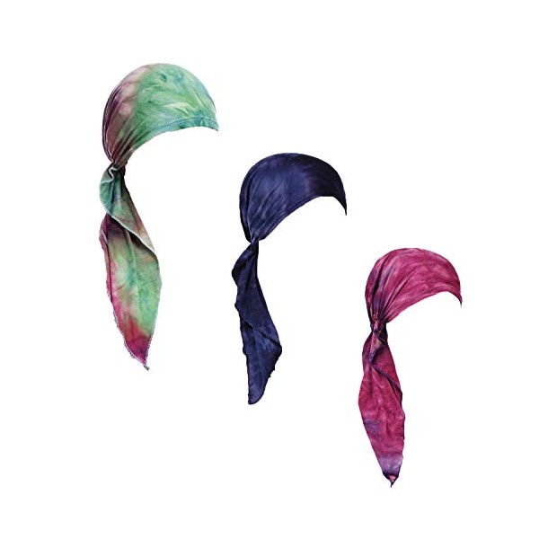 Pre Tied Head Scarves 3 Packed Slip On Tie Dye Beanies Chemo Covers Cap for Women (D4-Tie Dye-3 Packed)