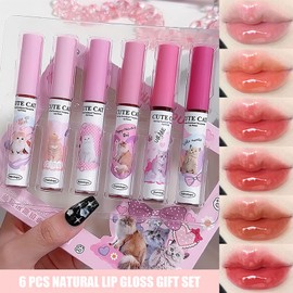 6 PCS Lipgloss Set, Nude Pink Peach Deep Red Brown Lip Gloss for Women, Glossy Silky Smooth Non-fading Natural Lipsticks Tinted Lip Balm Makeup Set, Gift for Women