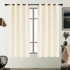 SMILETIME Ivory White 63 in Long Velvet Curtains with Grommet, Thermal Insulated Super Soft Privacy Noise Reducing Light Blocking Velvet Curtains for Living Room, 2 Panels, Each 52 x 63 inches Long