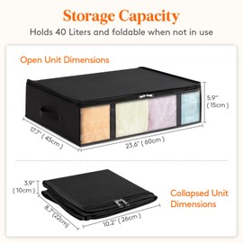 Lifewit 40L Under Bed Storage Containers 3 Pack, Foldable Clothing Storage Bags with Front Clear Window, Closet Organizers and Storage for Towels, Clothes, Blankets, Black