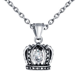 INFINIONLY Creative Crowns Stainless Steel Necklace Pendant for Women Men Fashion Crown with Zirconia Pendant Chains with 55 cm Chain Fashion Jewellery Decoration for Teenagers, Stainless Steel, Cubic