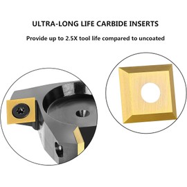 SpeTool 4 Wings Coated Carbide Insert CNC Spoilboard Surfacing Router Bit 1/2" Shank 2-1/2" Cutting Diameter, Include 4 Additional Carbide Inserts